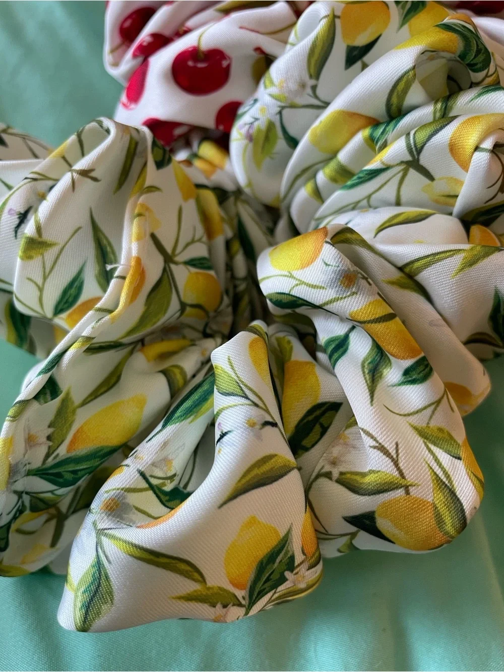 Piper-K Silk-Feel Cherry & Lemon Print Jumbo Scrunchie Set